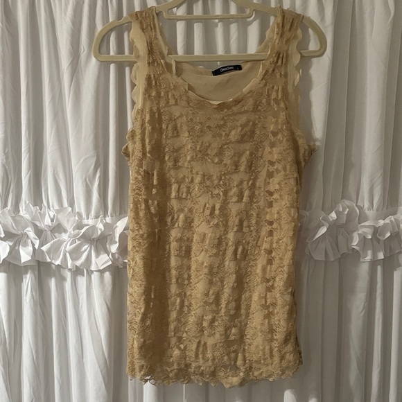 GeeGee Tops - Beige Lace Sleeveless Tank Top